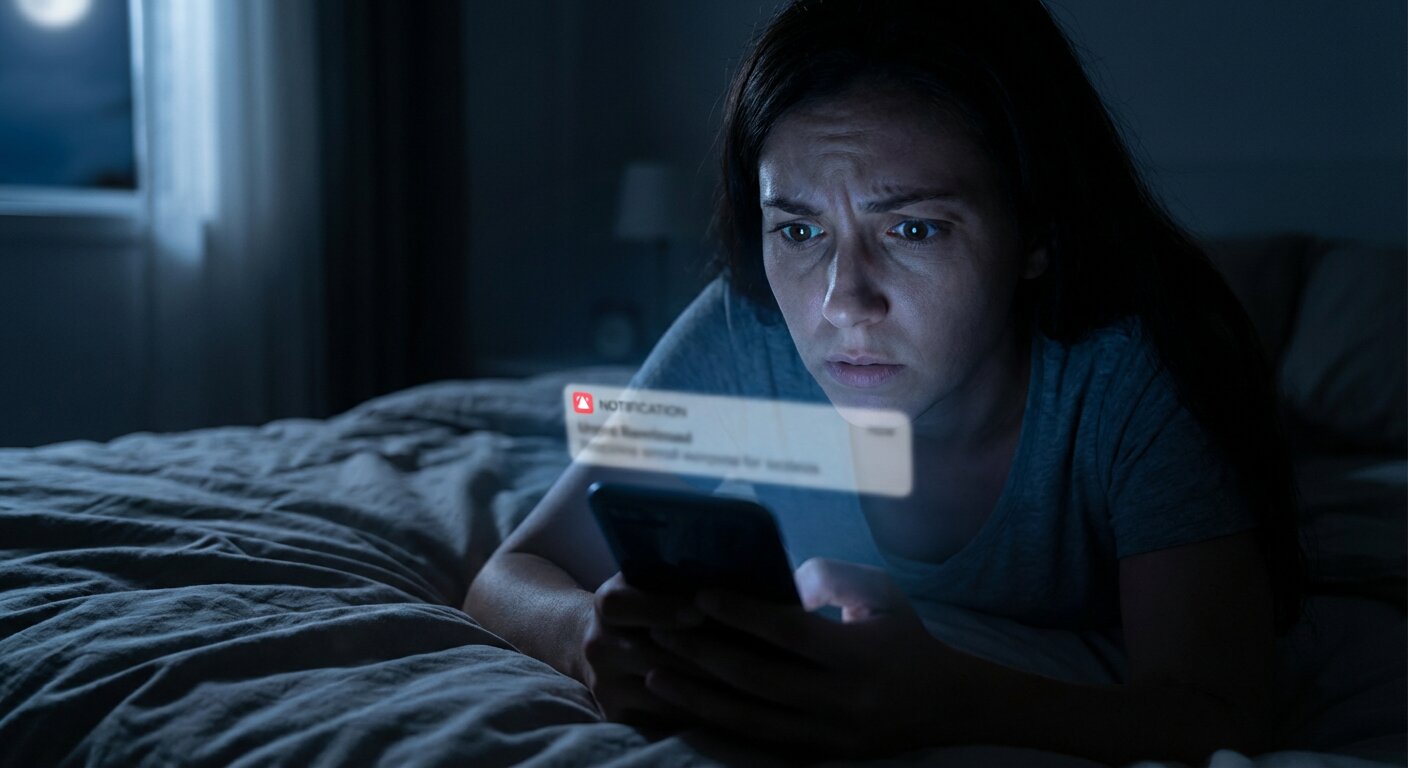 A concerned person checking their phone in the middle of the night